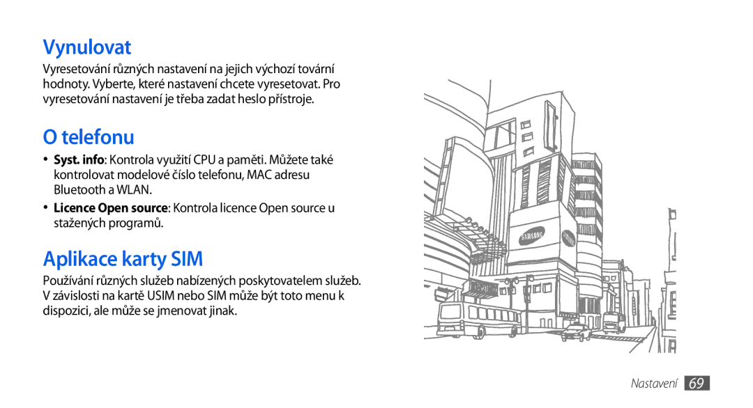 Samsung GT-S5560LKIXEZ, GT-S5560TIIXEZ, GT-S5560TIIXSK, GT-S5560BDIXEZ manual Vynulovat, Telefonu, Aplikace karty SIM 