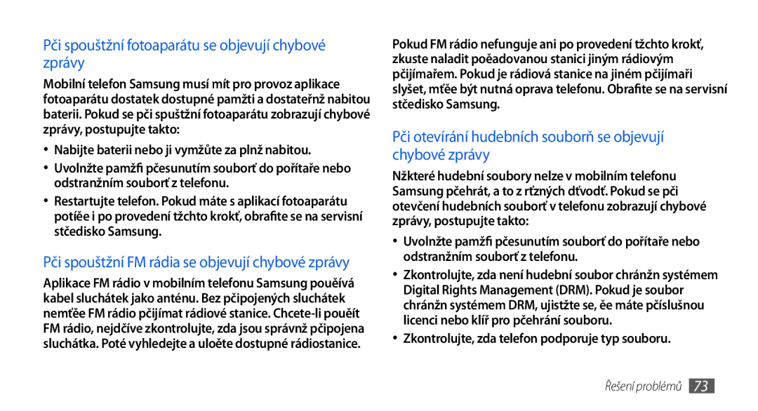 Samsung GT-S5560BDIXSK Nabijte baterii nebo ji vyměňte za plně nabitou, Zkontrolujte, zda telefon podporuje typ souboru 