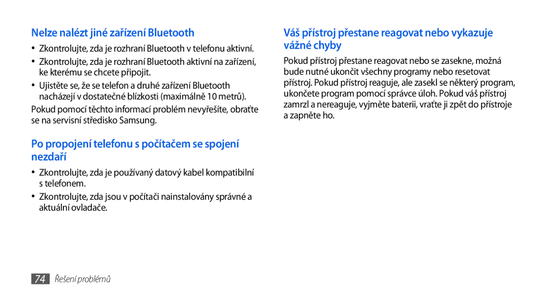 Samsung GT-S5560CWIXSK, GT-S5560TIIXEZ, GT-S5560TIIXSK, GT-S5560BDIXEZ, GT-S5560BDIXSK Nelze nalézt jiné zařízení Bluetooth 