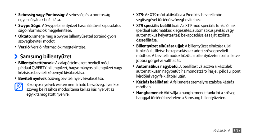 Samsung GT-S5570CWAVDH, GT-S5570AAADBT manual ››Samsung billentyűzet, Beviteli nyelvek Szövegbeviteli nyelv kiválasztása 