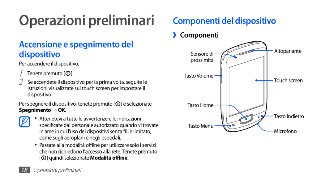 Samsung GT-S5570CWAITV, GT-S5570AAAITV manual Componenti del dispositivo, ››Componenti, Sensore di, Prossimità, Microfono 