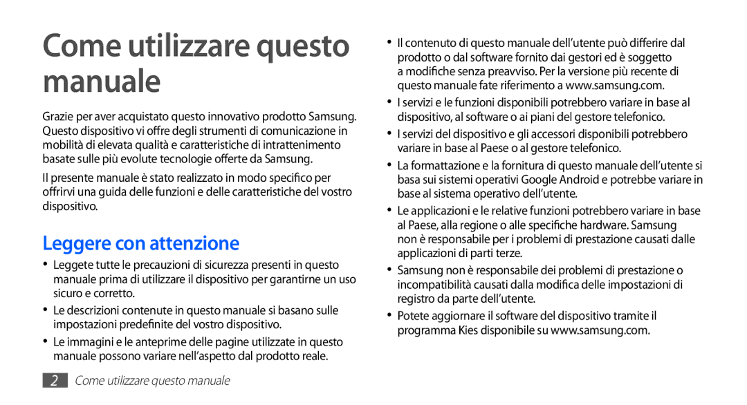 Samsung GT-S5570MOAWIN, GT-S5570AAAITV, GT-S5570AAAHUI Come utilizzare questo manuale, Leggere con attenzione 