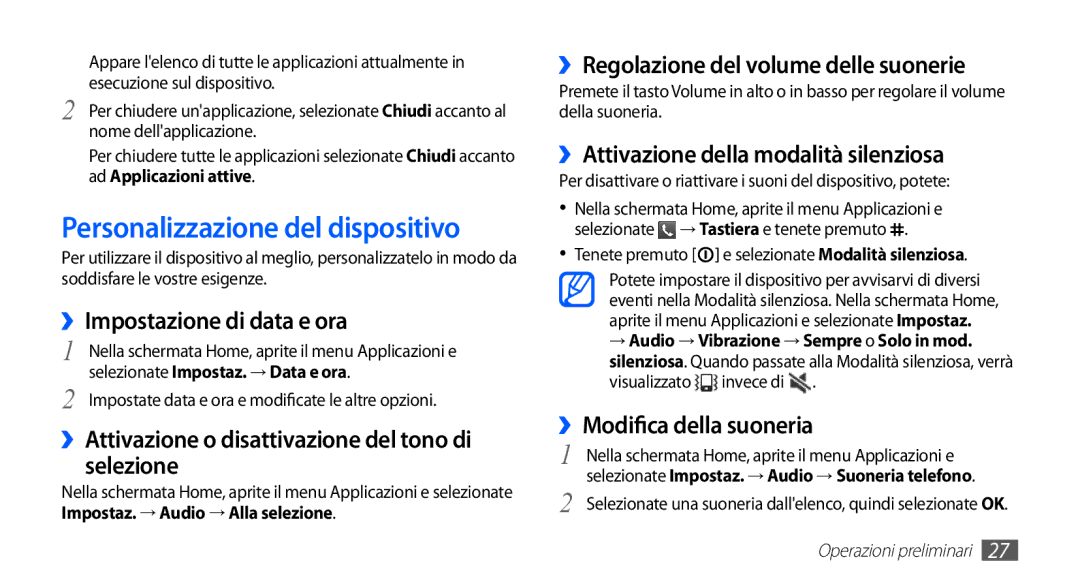 Samsung GT-S5570MOAITV, GT-S5570AAAITV, GT-S5570AAAHUI, GT-S5570MOAWIN, GT-S5570MOATIM manual Personalizzazione del dispositivo 