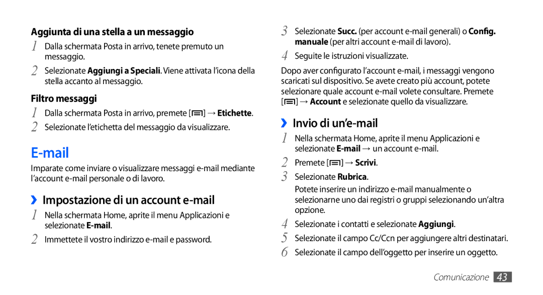 Samsung GT-S5570MOATIM, GT-S5570AAAITV, GT-S5570AAAHUI, GT-S5570MOAWIN manual Mail, ››Impostazione di un account e-mail 