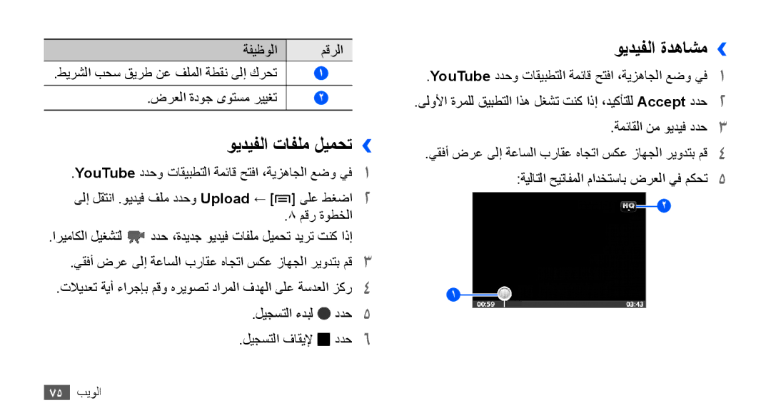 Samsung GT-S5570MOATHR, GT-S5570AAATUR, GT-S5570AAAAFR, GT-S5570AAAEGY manual ويديفلا تافلم ليمحت››, ويديفلا ةدهاشم›› 