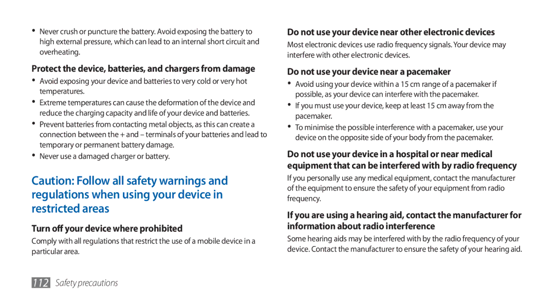 Samsung GT-S5570CWAXSG, GT-S5570AAATUR, GT-S5570AAAAFR, GT-S5570AAAEGY, GT-S5570AAAJED Turn off your device where prohibited 