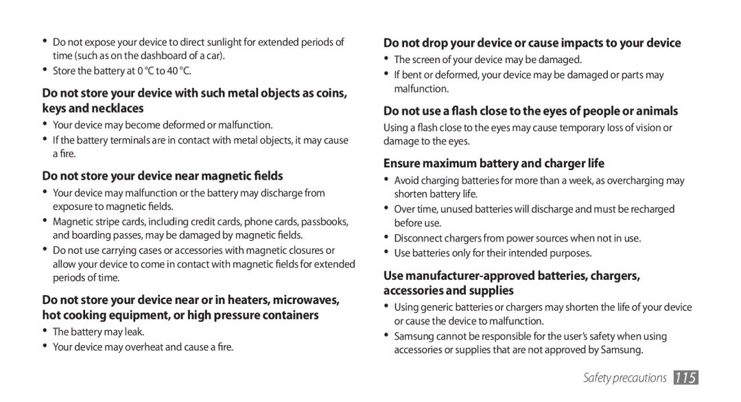 Samsung GT-S5570MAAMID, GT-S5570AAATUR, GT-S5570AAAAFR, GT-S5570AAAEGY manual Do not store your device near magnetic fields 