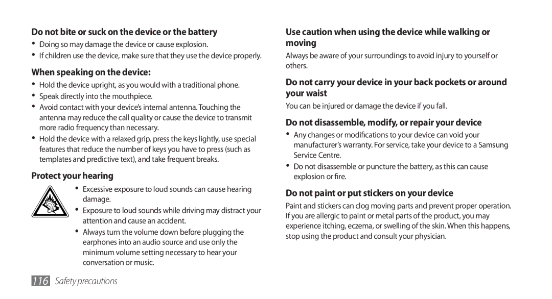 Samsung GT-S5570MOAAFR, GT-S5570AAATUR, GT-S5570AAAAFR manual Use caution when using the device while walking or moving 