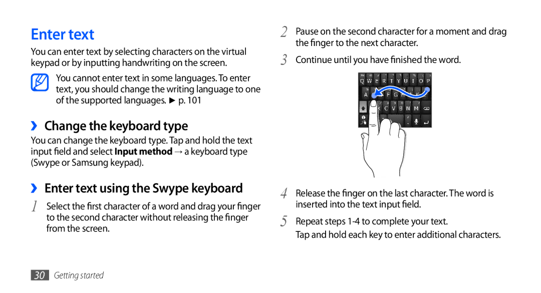 Samsung GT-S5570CWAXSS, GT-S5570AAATUR, GT-S5570AAAAFR manual Enter text, ›› Change the keyboard type, From the screen 