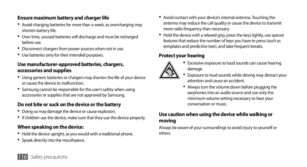 Samsung GT-S5570MAAMID, GT-S5570AAATUR, GT-S5570AAAAFR, GT-S5570AAAEGY manual Ensure maximum battery and charger life 