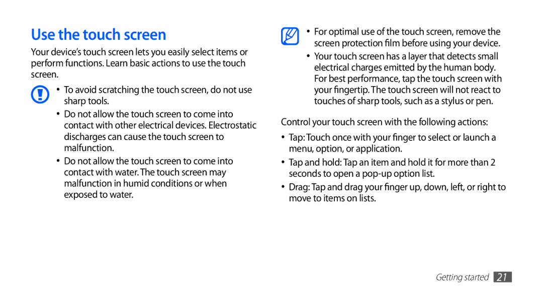 Samsung GT-S5570MOAMID, GT-S5570AAATUR, GT-S5570AAAAFR, GT-S5570AAAEGY, GT-S5570AAAJED, GT-S5570AAAMID Use the touch screen 