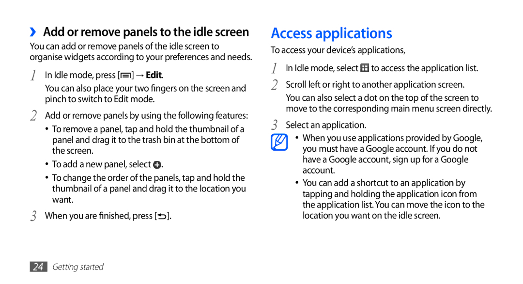 Samsung GT-S5570EGAXSS, GT-S5570AAATUR, GT-S5570AAAAFR manual Access applications, To access your device’s applications 