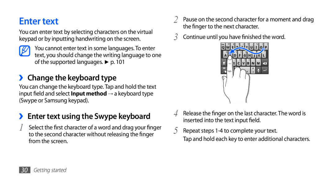 Samsung GT-S5570EGAAFR, GT-S5570AAATUR, GT-S5570AAAAFR manual Enter text, ›› Change the keyboard type, From the screen 