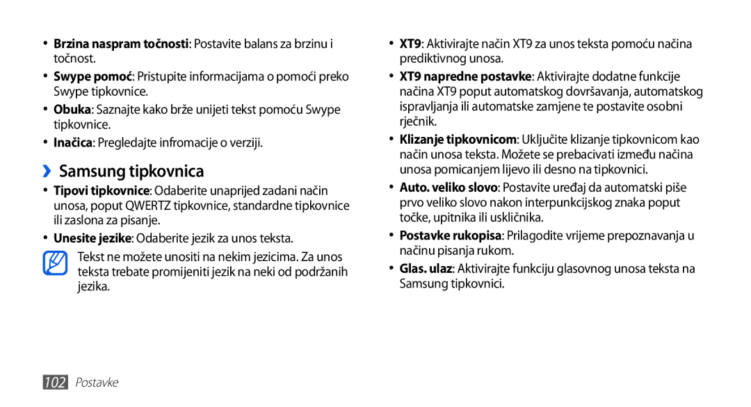 Samsung GT-S5570CWABHT, GT-S5570AAAVIP, GT-S5570AAATWO ››Samsung tipkovnica, Unesite jezike Odaberite jezik za unos teksta 