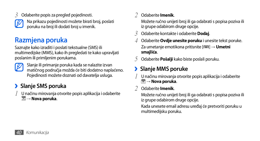 Samsung GT-S5570EGAVIP, GT-S5570AAAVIP Razmjena poruka, ››Slanje SMS poruka, ››Slanje MMS poruke, → Nova poruka, Smajlića 