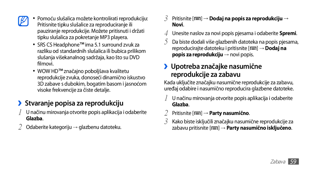 Samsung GT-S5570CWACRG, GT-S5570AAAVIP ››Stvaranje popisa za reprodukciju, Odaberite kategoriju → glazbenu datoteku, Novi 