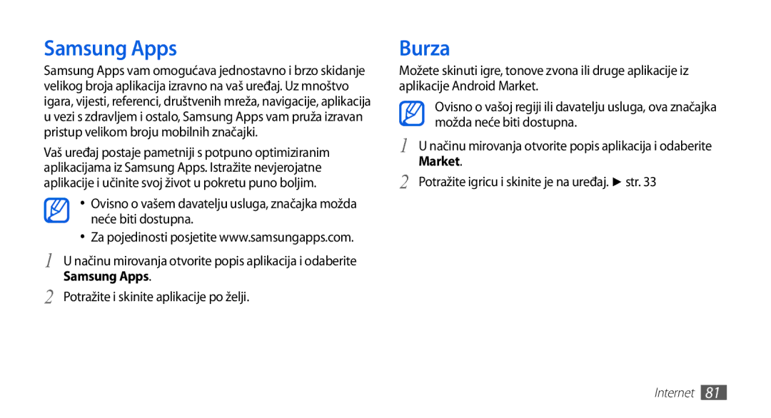 Samsung GT-S5570AAATRA, GT-S5570AAAVIP, GT-S5570AAATWO Samsung Apps, Burza, Potražite i skinite aplikacije po želji, Market 