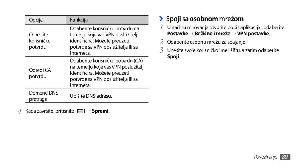 Samsung GT-S5570CWACRG, GT-S5570AAAVIP, GT-S5570AAATWO manual ››Spoji sa osobnom mrežom, Odaberite osobnu mrežu za spajanje 