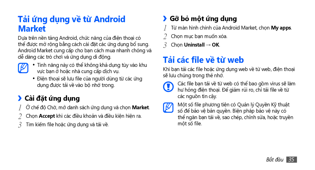 Samsung GT-S5570AAAXXV, GT-S5570CWAXXV Tả̉i ứ́ng dụng về từ Android Market, Tả̉i các file về từ web, Cài đặt ứ́ng dụng 