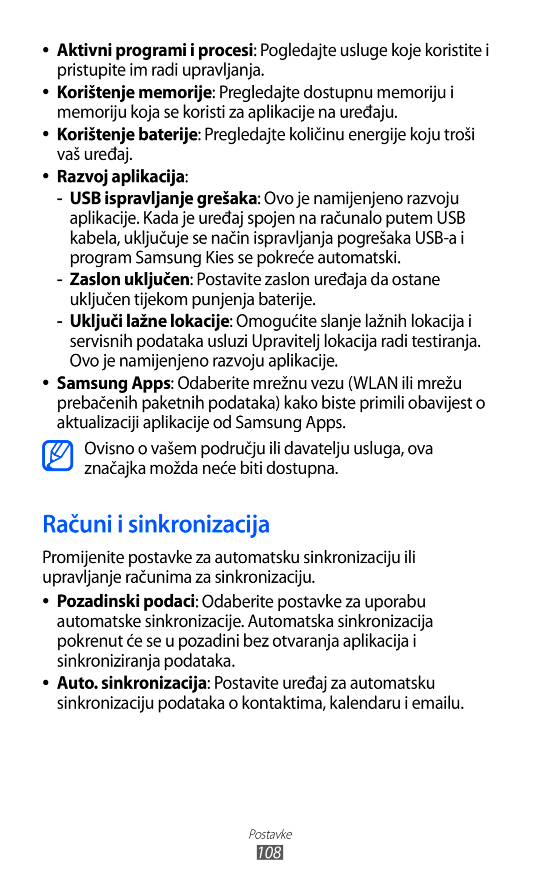 Samsung GT-S5570EGICRG, GT-S5570AAITWO, GT-S5570AAITRA, GT-S5570CWITWO manual Računi i sinkronizacija, Razvoj aplikacija 