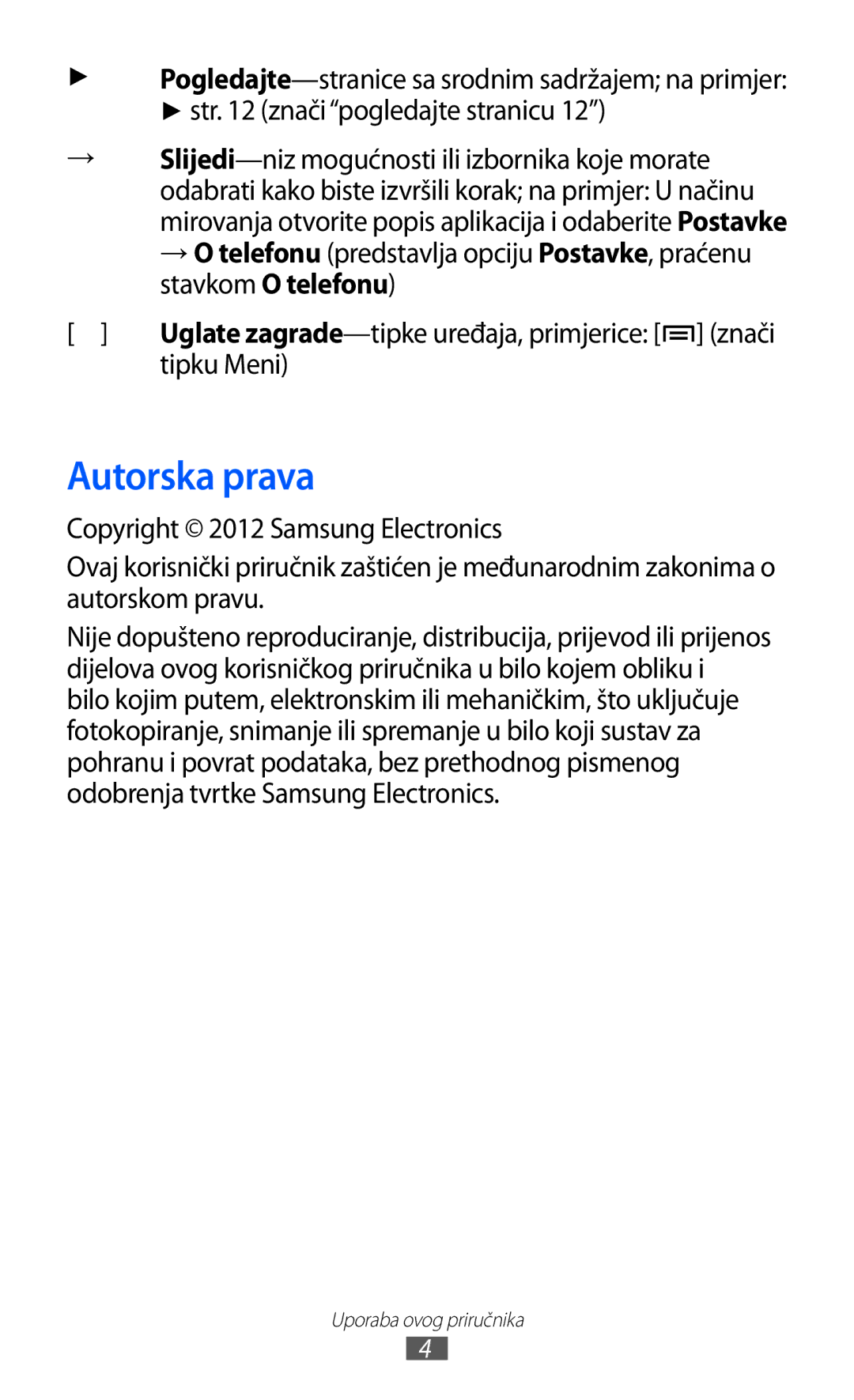 Samsung GT-S5570EGICRG, GT-S5570AAITWO, GT-S5570AAITRA, GT-S5570CWITWO, GT2S5570AAITWO manual Autorska prava, Tipku Meni 