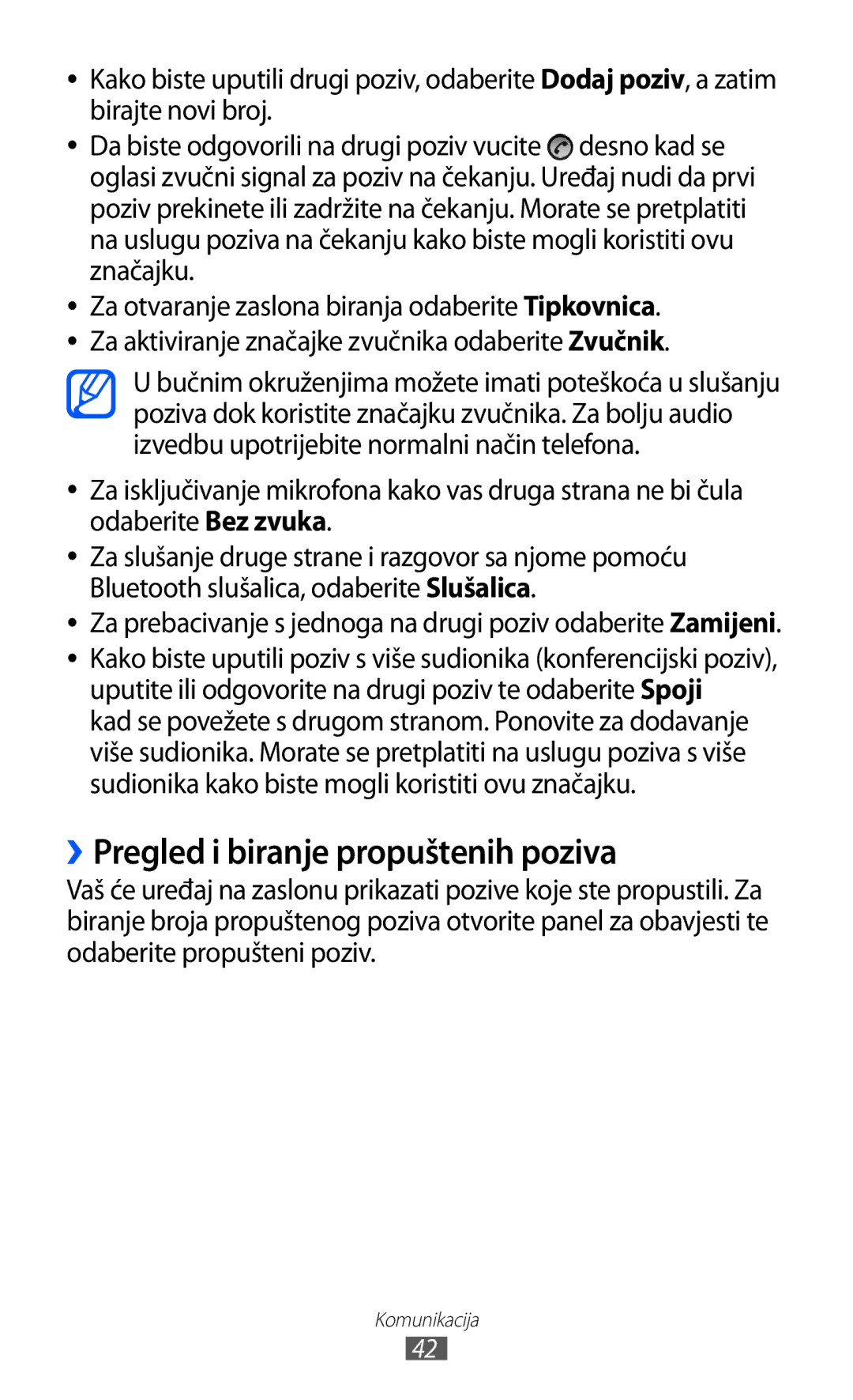 Samsung GT2S5570AAITWO, GT-S5570AAITWO, GT-S5570AAITRA, GT-S5570CWITWO, GT-S5570EGICRG ››Pregled i biranje propuštenih poziva 