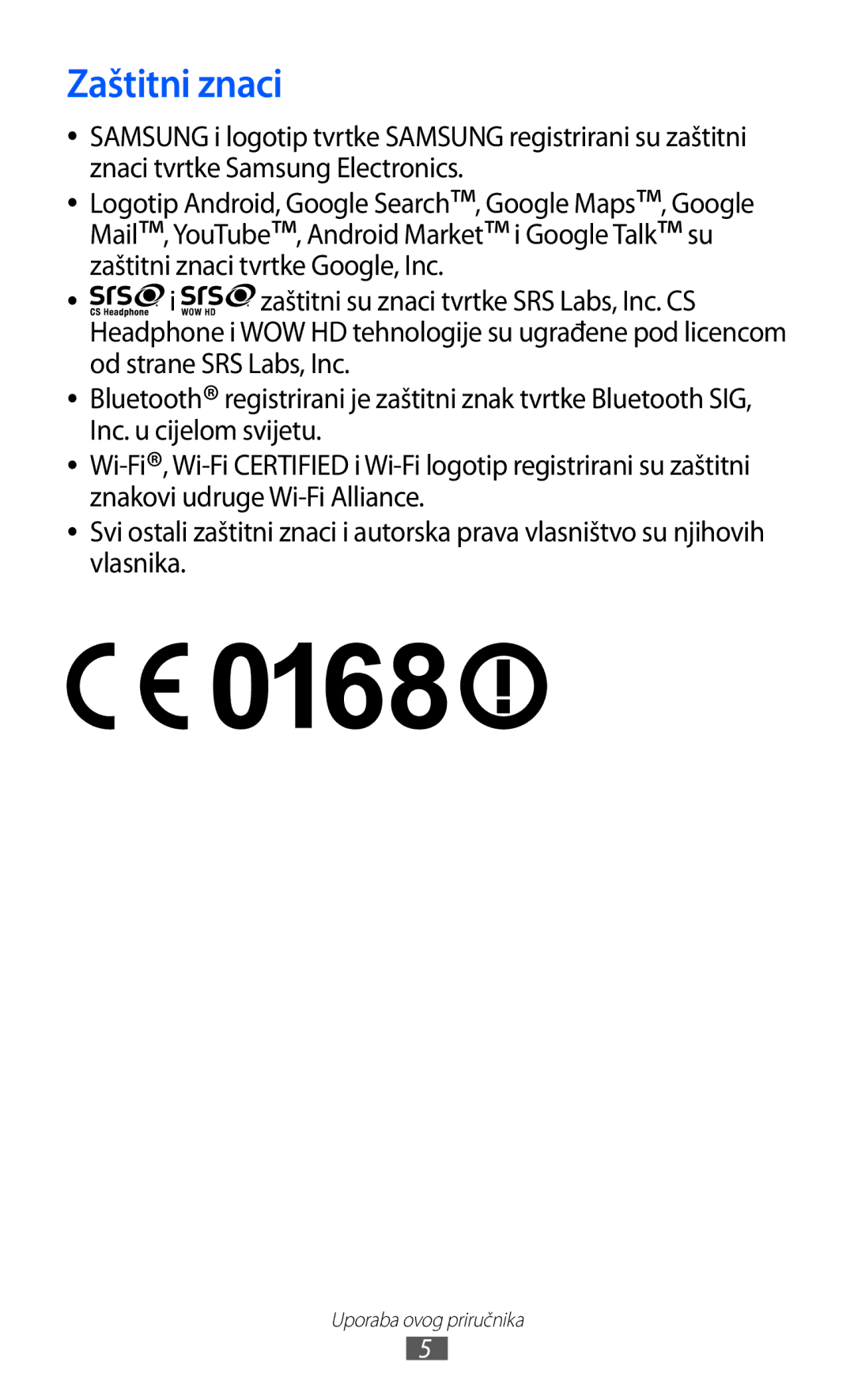 Samsung GT2S5570CWICRG, GT-S5570AAITWO, GT-S5570AAITRA, GT-S5570CWITWO, GT2S5570AAITWO, GT-S5570EGICRG manual Zaštitni znaci 