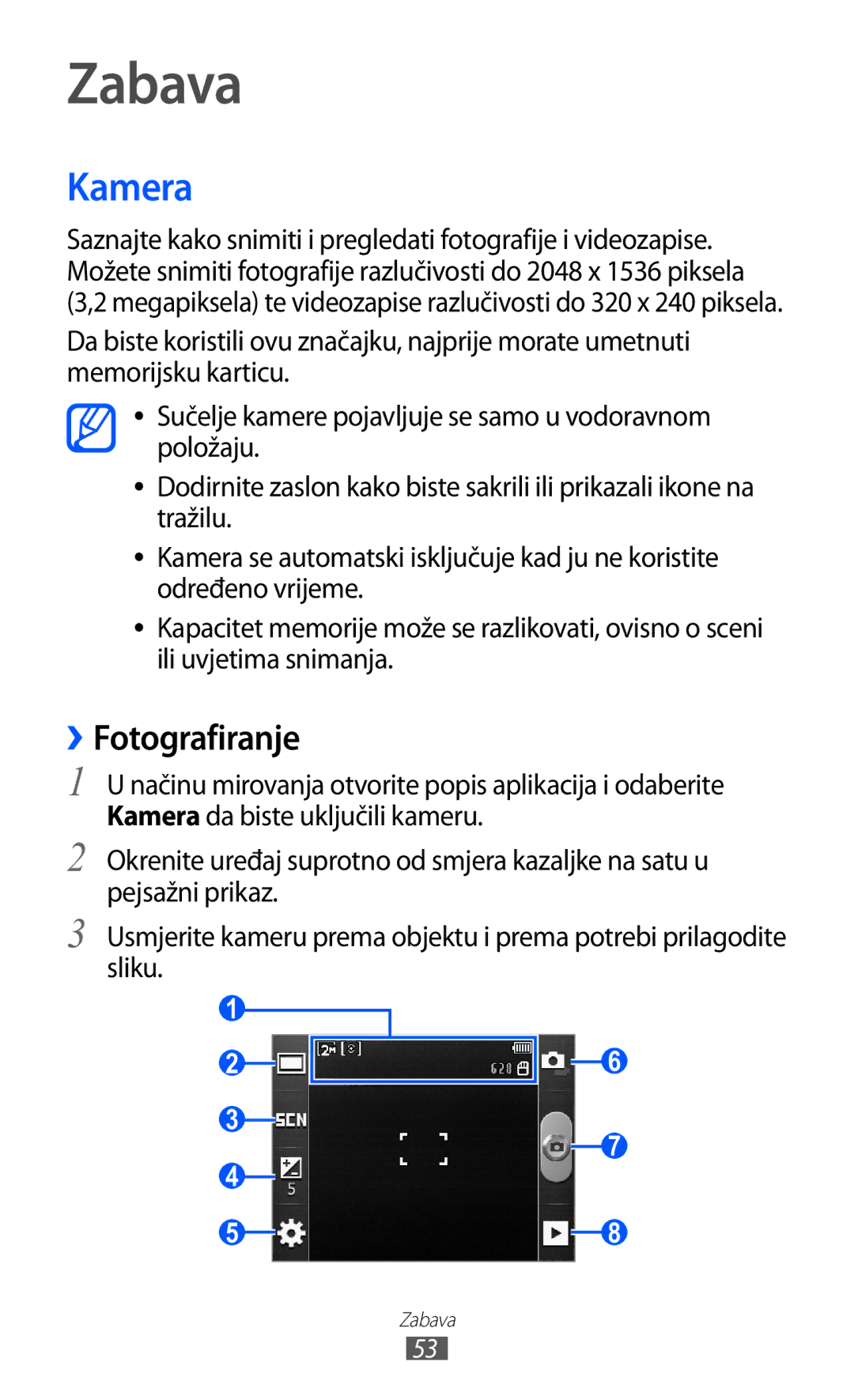 Samsung GT-S5570AAITRA, GT-S5570AAITWO, GT-S5570CWITWO, GT2S5570AAITWO, GT-S5570EGICRG manual Zabava, Kamera, ››Fotografiranje 