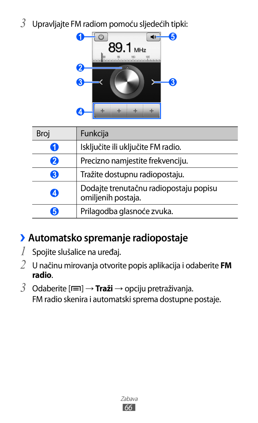 Samsung GT-S5570AAITRA, GT-S5570AAITWO, GT-S5570CWITWO, GT2S5570AAITWO manual ››Automatsko spremanje radiopostaje, Radio 