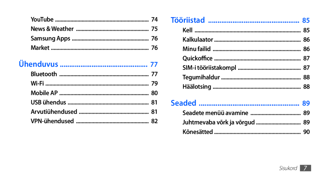 Samsung GT-S5570EGAOMT, GT-S5570CWAOMT, GT-S5570EGASEB, GT-S5570CWASEB, GT-S5570AAASEB manual Ühenduvus 