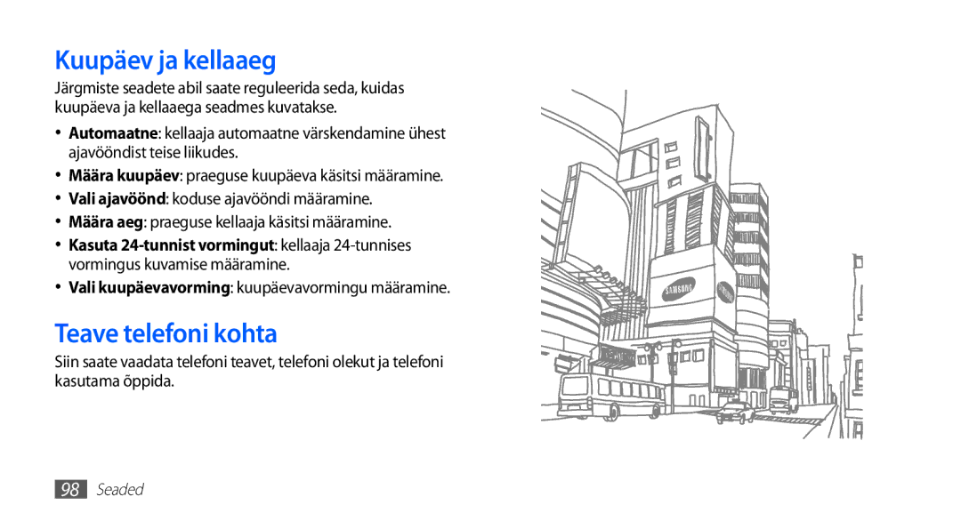 Samsung GT-S5570CWASEB manual Kuupäev ja kellaaeg, Teave telefoni kohta, Vali kuupäevavorming kuupäevavormingu määramine 