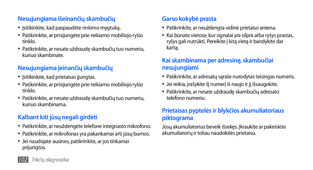 Samsung GT-S5570EGAOMT, GT-S5570CWAOMT, GT-S5570EGASEB, GT-S5570CWASEB, GT-S5570AAASEB manual Nesujungiama išeinančių skambučių 