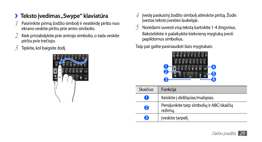 Samsung GT-S5570AAASEB, GT-S5570CWAOMT, GT-S5570EGASEB, GT-S5570EGAOMT, GT-S5570CWASEB ››Teksto įvedimas„Swype klaviatūra 