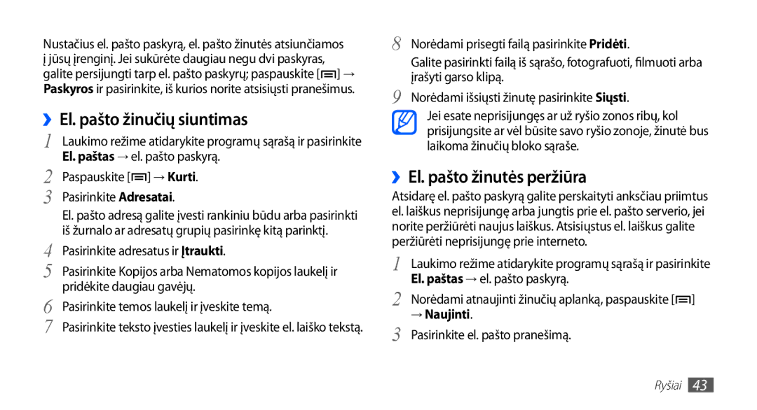 Samsung GT-S5570CWASEB, GT-S5570CWAOMT, GT-S5570EGASEB, GT-S5570EGAOMT manual ››El. pašto žinutės peržiūra, → Naujinti 