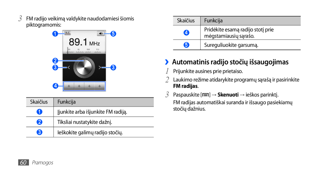 Samsung GT-S5570CWAOMT, GT-S5570EGASEB, GT-S5570EGAOMT ››Automatinis radijo stočių išsaugojimas, Sureguliuokite garsumą 