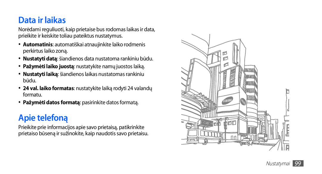 Samsung GT-S5570AAASEB, GT-S5570CWAOMT Data ir laikas, Apie telefoną, Pažymėti datos formatą pasirinkite datos formatą 