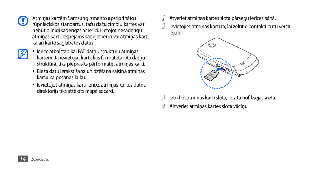 Samsung GT-S5570AAASEB, GT-S5570CWAOMT, GT-S5570EGASEB, GT-S5570EGAOMT, GT-S5570CWASEB manual Salikšana 