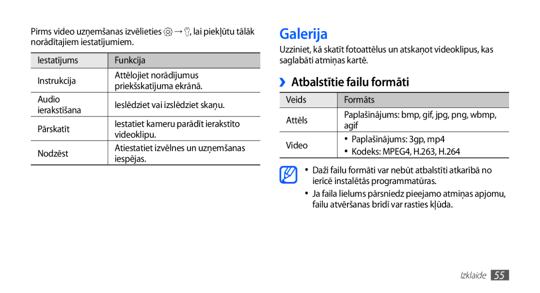 Samsung GT-S5570CWAOMT, GT-S5570EGASEB, GT-S5570EGAOMT, GT-S5570CWASEB, GT-S5570AAASEB Galerija, ››Atbalstītie failu formāti 