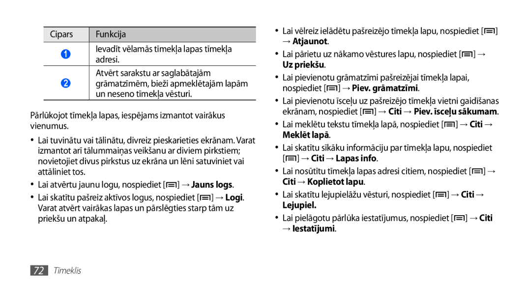 Samsung GT-S5570EGAOMT, GT-S5570CWAOMT, GT-S5570EGASEB, GT-S5570CWASEB manual Priekšu un atpakaļ, → Atjaunot, Lejupiel 