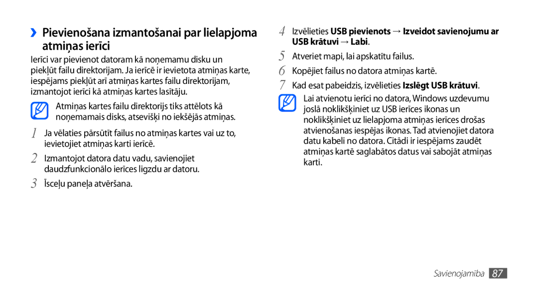 Samsung GT-S5570EGAOMT, GT-S5570CWAOMT ››Pievienošana izmantošanai par lielapjoma atmiņas ierīci, Īsceļu paneļa atvēršana 