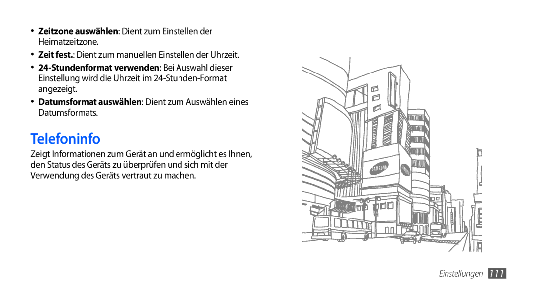 Samsung GT-S5570AAAATO, GT-S5570CWAVDR manual Telefoninfo, Zeitzone auswählen Dient zum Einstellen der Heimatzeitzone 