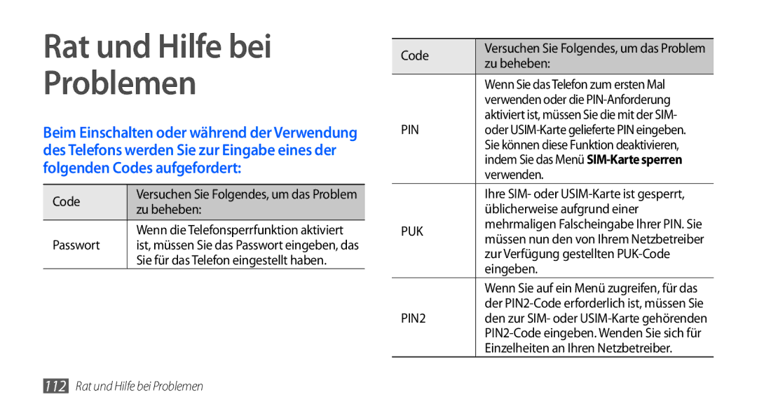 Samsung GT-S5570CWAVDR, GT-S5570AAAXEG, GT-S5570AAADBT, GT-S5570AAAVD2, GT-S5570CWAATO manual Rat und Hilfe bei Problemen 