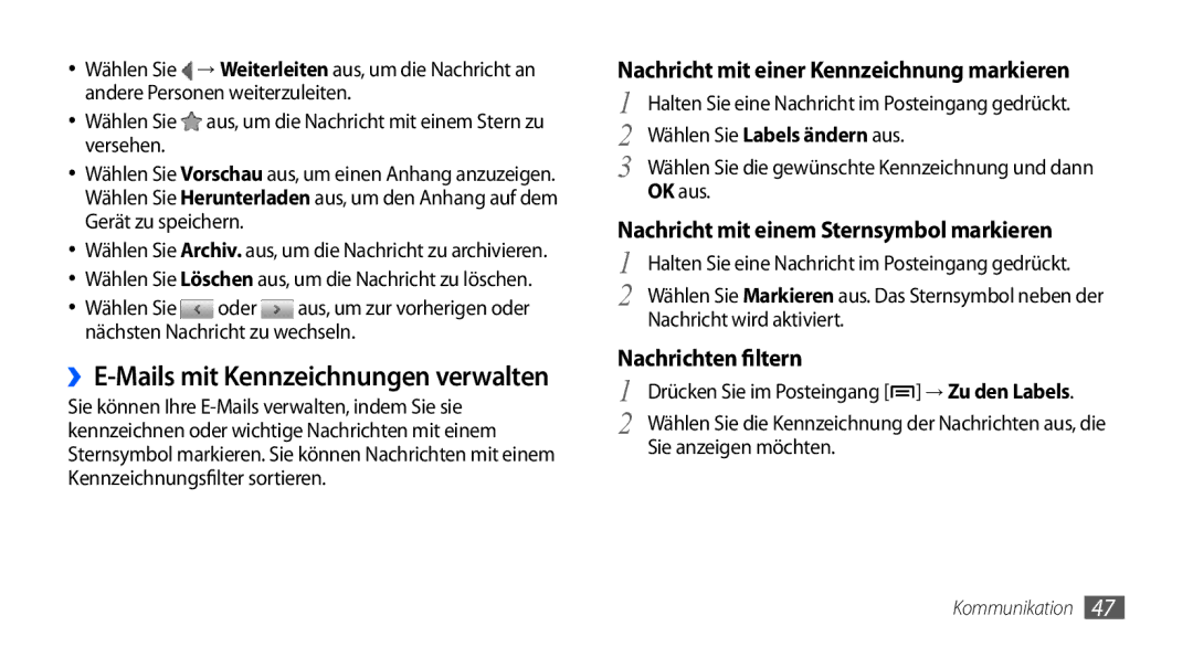 Samsung GT-S5570EGADTR, GT-S5570CWAVDR Wählen Sie Labels ändern aus, OK aus, Nachricht mit einem Sternsymbol markieren 