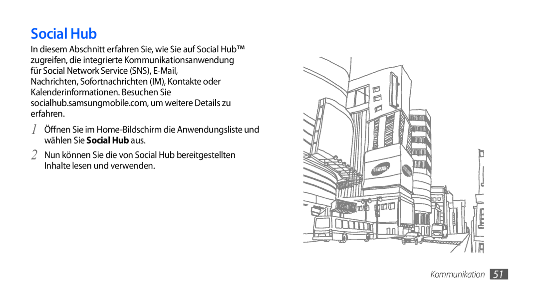 Samsung GT-S5570MOAATO, GT-S5570CWAVDR, GT-S5570AAAXEG, GT-S5570AAADBT, GT-S5570AAAVD2, GT-S5570CWAATO manual Social Hub 