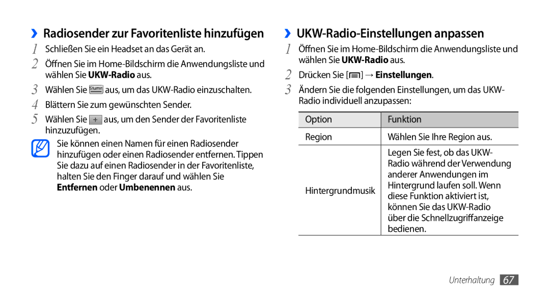 Samsung GT-S5570AAATMN, GT-S5570CWAVDR, GT-S5570AAAXEG, GT-S5570AAADBT, GT-S5570AAAVD2 ››UKW-Radio-Einstellungen anpassen 