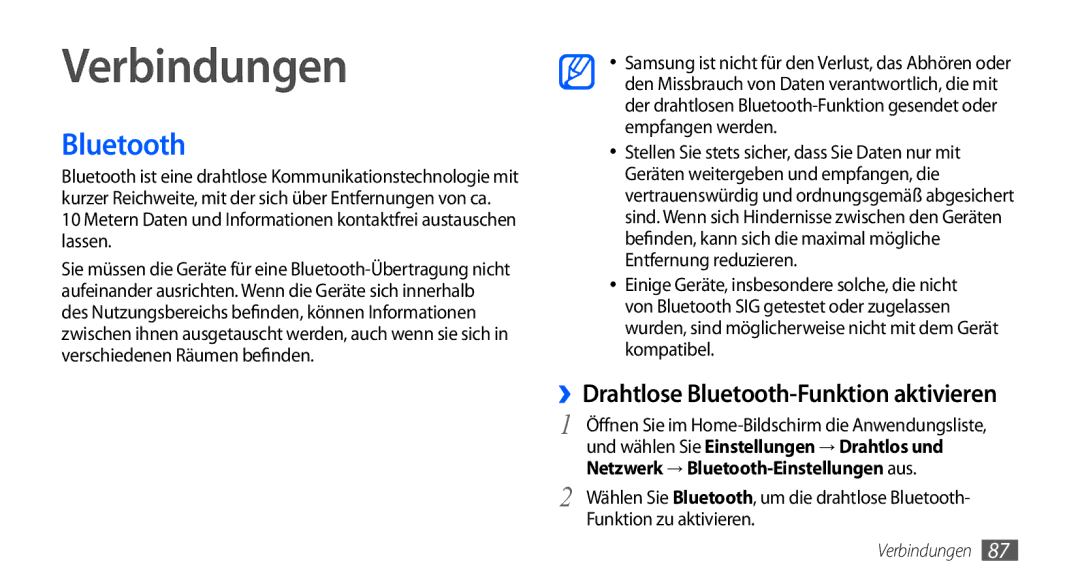 Samsung GT-S5570AAAVD2, GT-S5570CWAVDR, GT-S5570AAAXEG, GT-S5570AAADBT, GT-S5570CWAATO, GT-S5570CWATMN Verbindungen, Bluetooth 