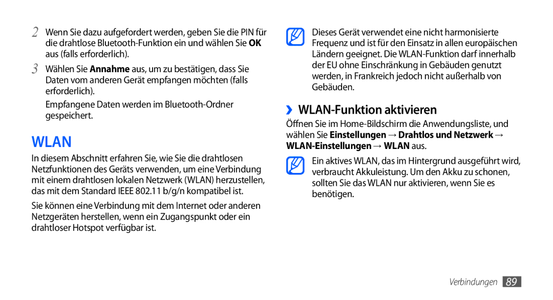 Samsung GT-S5570CWATMN, GT-S5570CWAVDR, GT-S5570AAAXEG, GT-S5570AAADBT ››WLAN-Funktion aktivieren, Aus falls erforderlich 