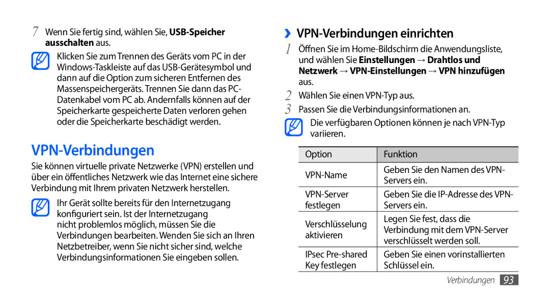 Samsung GT-S5570CWADBT, GT-S5570CWAVDR, GT-S5570AAAXEG, GT-S5570AAADBT ››VPN-Verbindungen einrichten, Ausschalten aus 