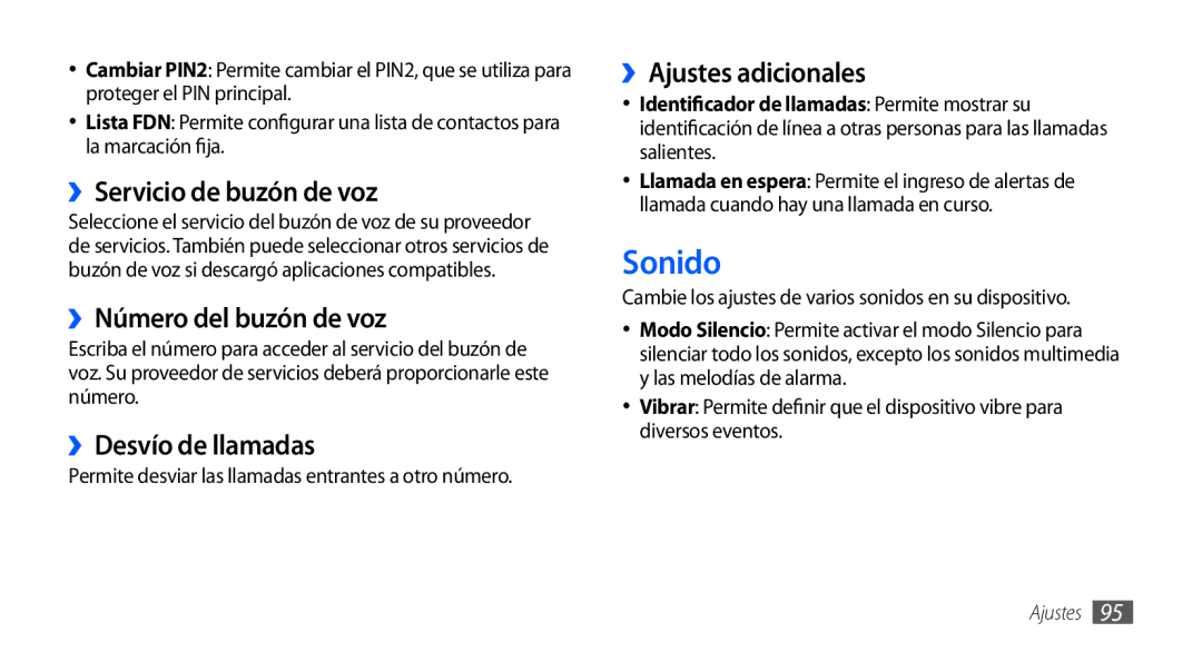 Samsung GT-S5570CWAYOG, GT-S5570AAAXSO Sonido, ››Servicio de buzón de voz, ››Número del buzón de voz, ››Desvío de llamadas 