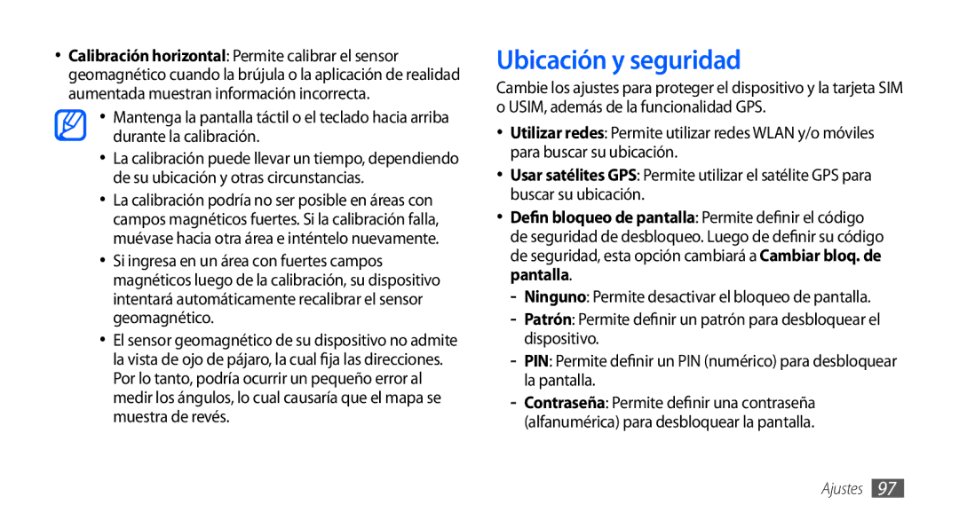 Samsung GT-S5570AAAYOG, GT-S5570CWAYOG, GT-S5570AAAXSO, GT-S5570CWAATL, GT-S5570EGAATL, GT-S5570EGAAMN Ubicación y seguridad 